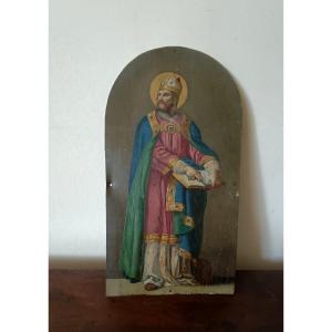 Sant'Ambrogio vescovo antico dipinto su METALLO