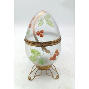 vetro antico uovo cofanetto dipinto e bronzo