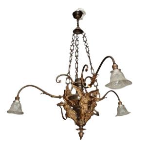 Antico  Eccezionale lampadario bronzo