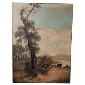 Grande dipinto olio su tela 2 mt x 1,50 mt- paesaggio animato - Charles Louis Verboeckhoven (18