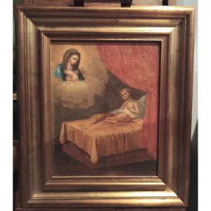 Ex voto Dipinto olio su tela - Per Grazia Ricevuta - Apparizione Madonna