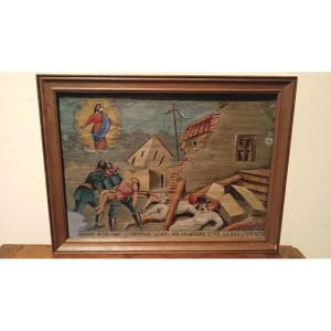 Raro ex voto dipinto antico terremoto di Messina 1908