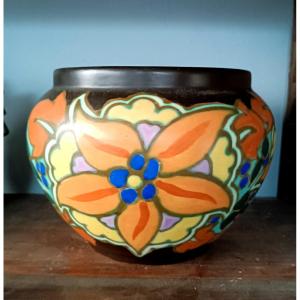 Ceramica VASO CASHPOT Montoise Bergen,, Belgio, Art Deco 1920 1930