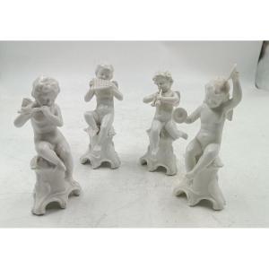 4 statuine porcellana Ginori N coronata 4 putti suonatori xix secolo