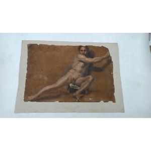 Disegno tecnica mista pergamena studio - Nudo attribuito Adolfo Visconti 1850-1924