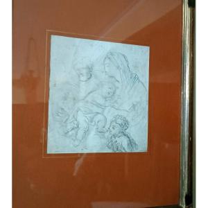 disegno studio antico a matita XVIII secolo Sacra Famiglia scuola italiana