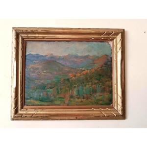 Dipinto olio cartone paesaggio impressionista primi 900 CLEMENTE LEVI PUGLIESE