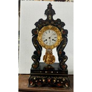 IMPORTANTE OROLOGIO NAPOLEONE III A TEMPIETTO INTARSIATO BRONZO DORATO XIXsec