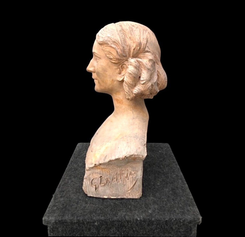 Busto in terracotta,figura femminile,firmata Georges Laethier (1875-1955)-photo-2