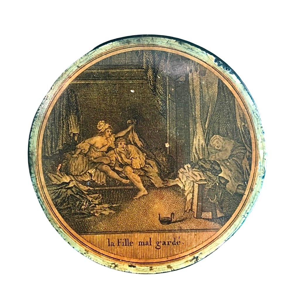 Scatola tabacchiera in papier mache’ con iscrizione: la fille mal garde’.Francia.-photo-2