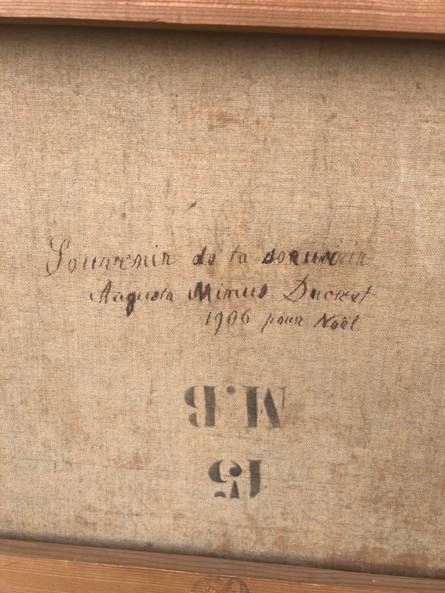 Dipinto olio su tela raffigurante natura morta con fiori.Firmato August Menus Ducret 1906.-photo-3