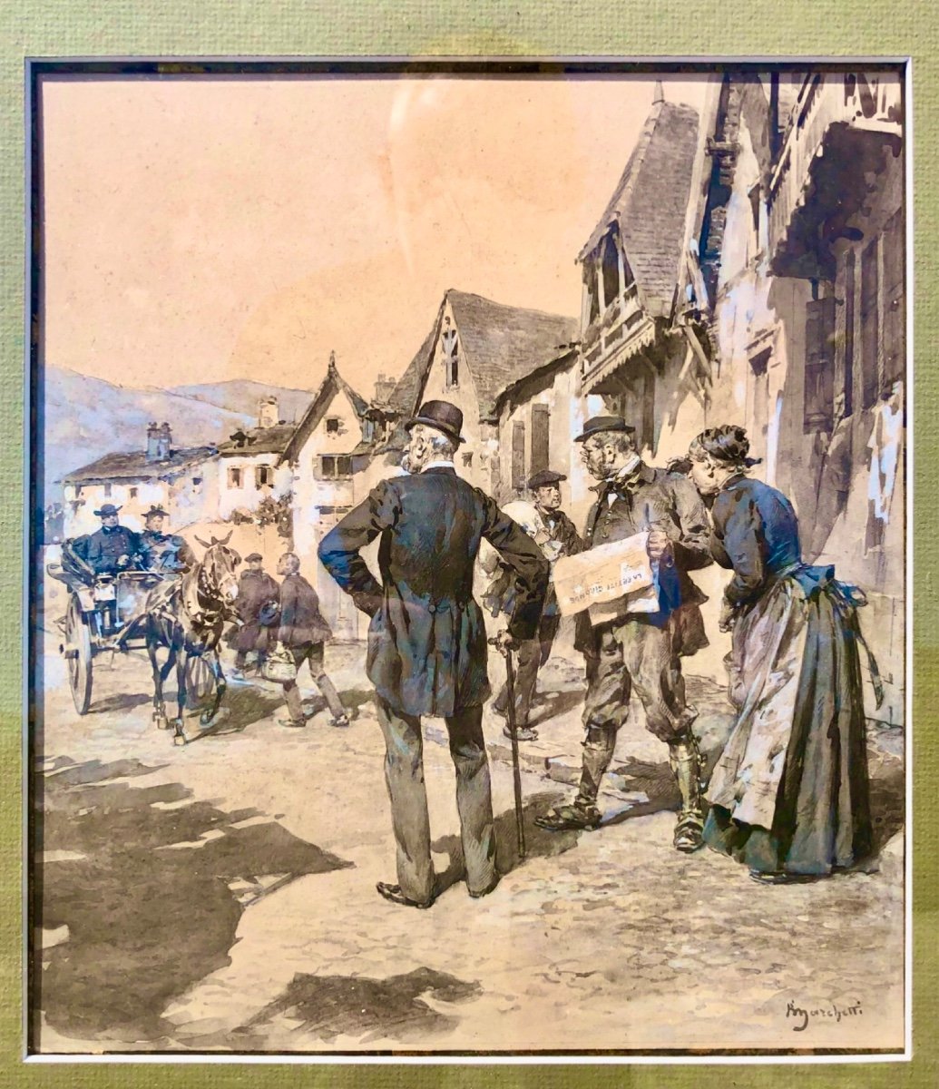 Dipinto tempera su carta con scena di paese .Ludovico Marchetti-photo-4