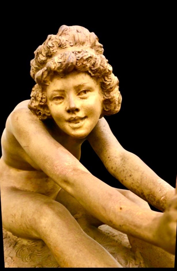 Scultura in terracotta,figura femminile con caprone,firmata Affortunato Gory-photo-3