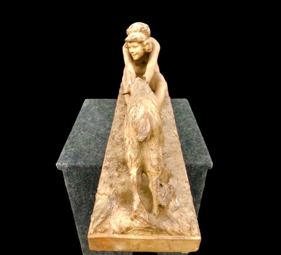 Scultura in terracotta,figura femminile con caprone,firmata Affortunato Gory-photo-4