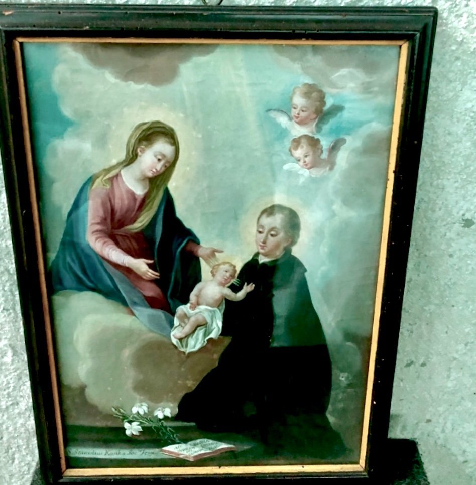 Dipinto olio su tela raffigurante San Stanislao Kostka ,Madonna con Gesu'Bambino -photo-2