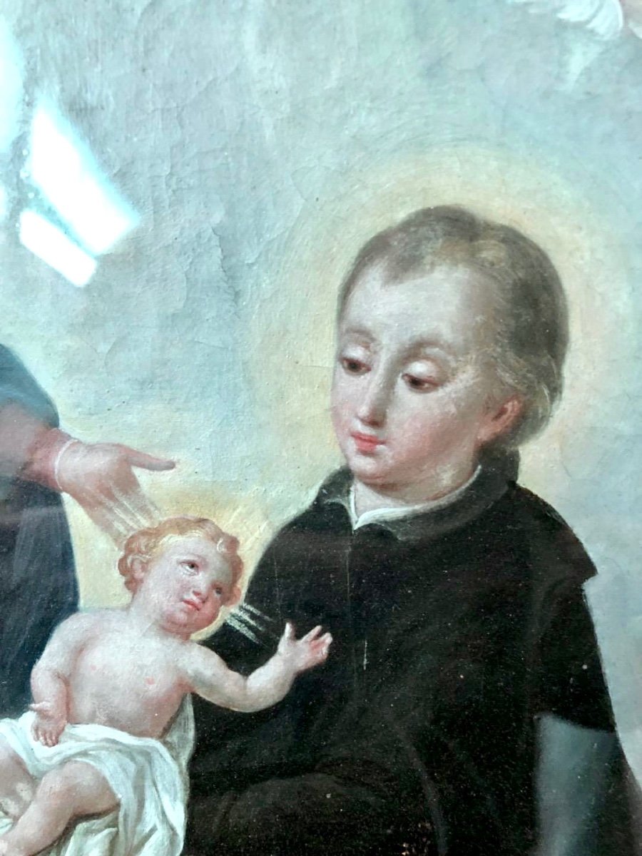 Dipinto olio su tela raffigurante San Stanislao Kostka ,Madonna con Gesu'Bambino -photo-3