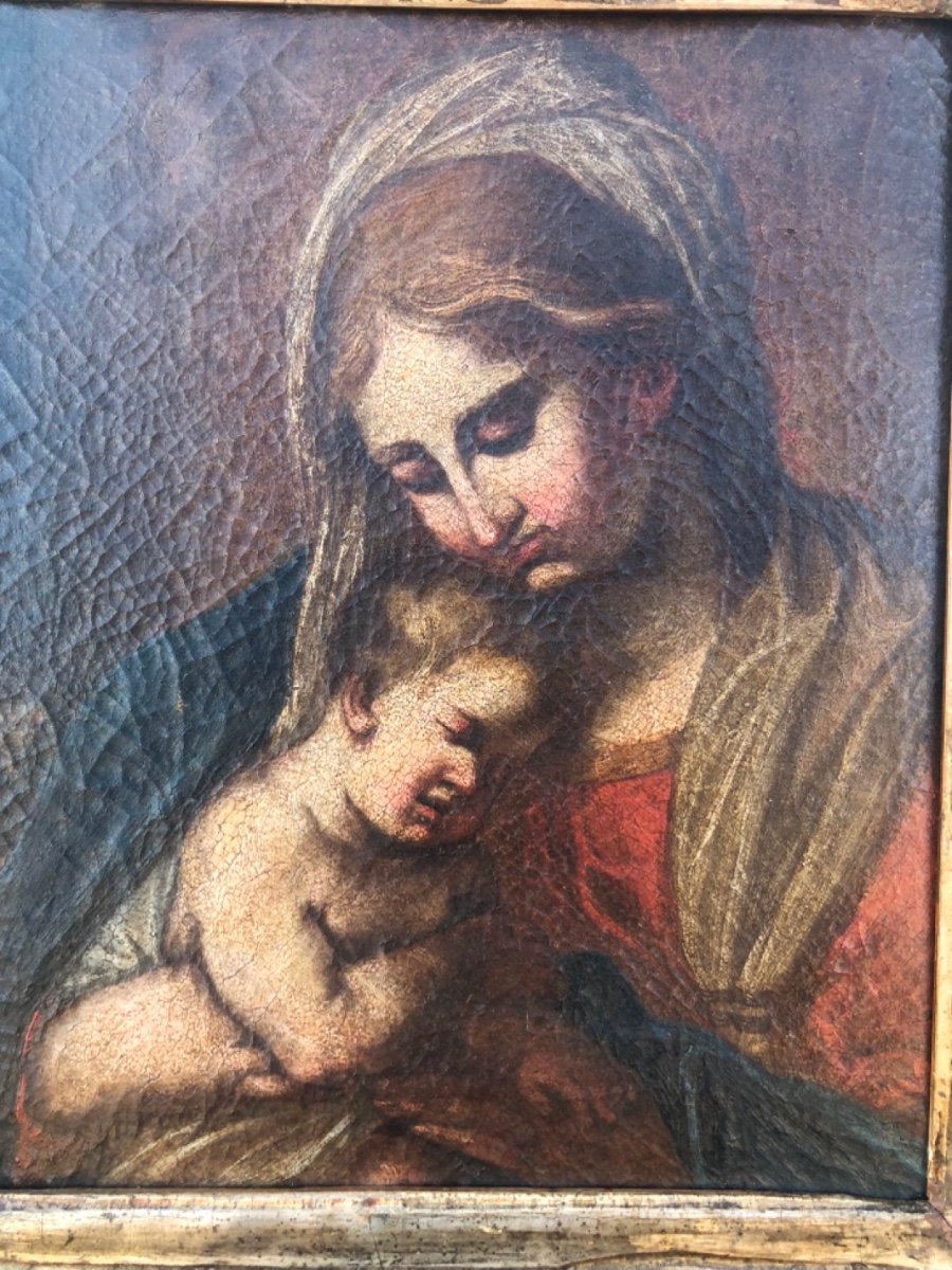 Dipinto olio su tela raffigurante Madonna con Gesu’Bambino.-photo-3