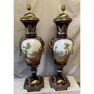 Coppia di grandi vasi Francesi in porcellana XXsecolo