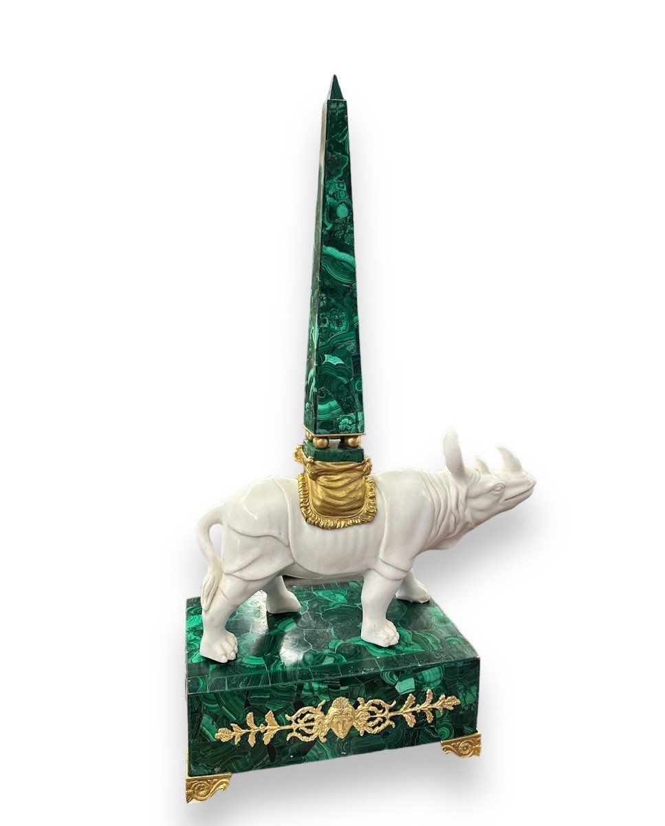 XIX Secolo, Napoleone III, Coppia di Obelischi in malachite, marmo e bronzo dorato -photo-1