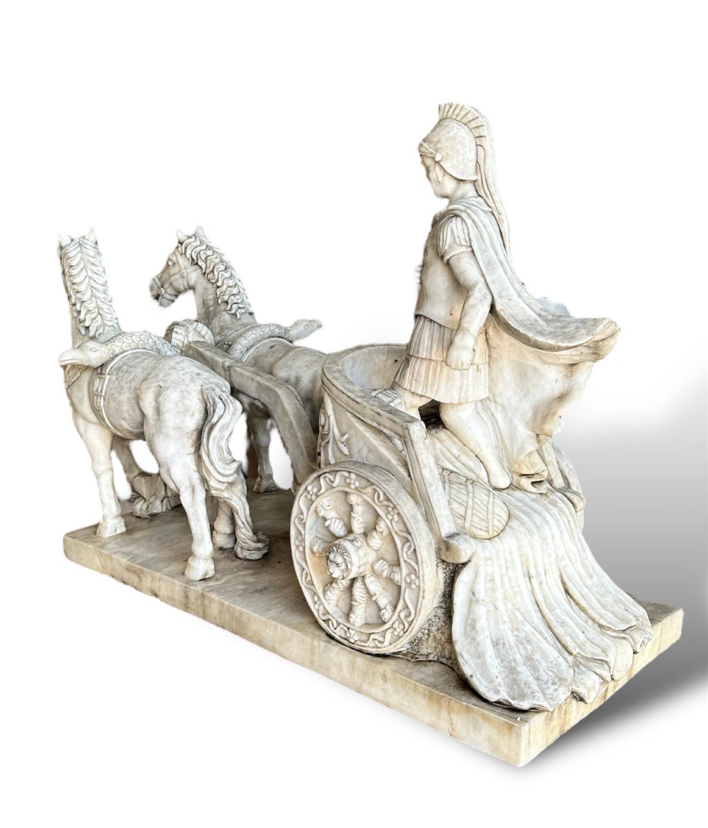 XIX Secolo, Coppia di Sculture in marmo, Bighe Romane-photo-2