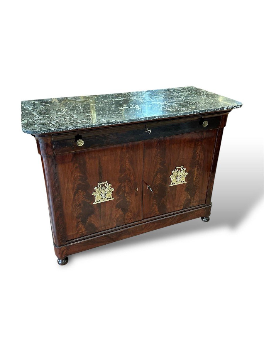 XIX Secolo, Credenza in legno con marmo e bronzo dorato-photo-2