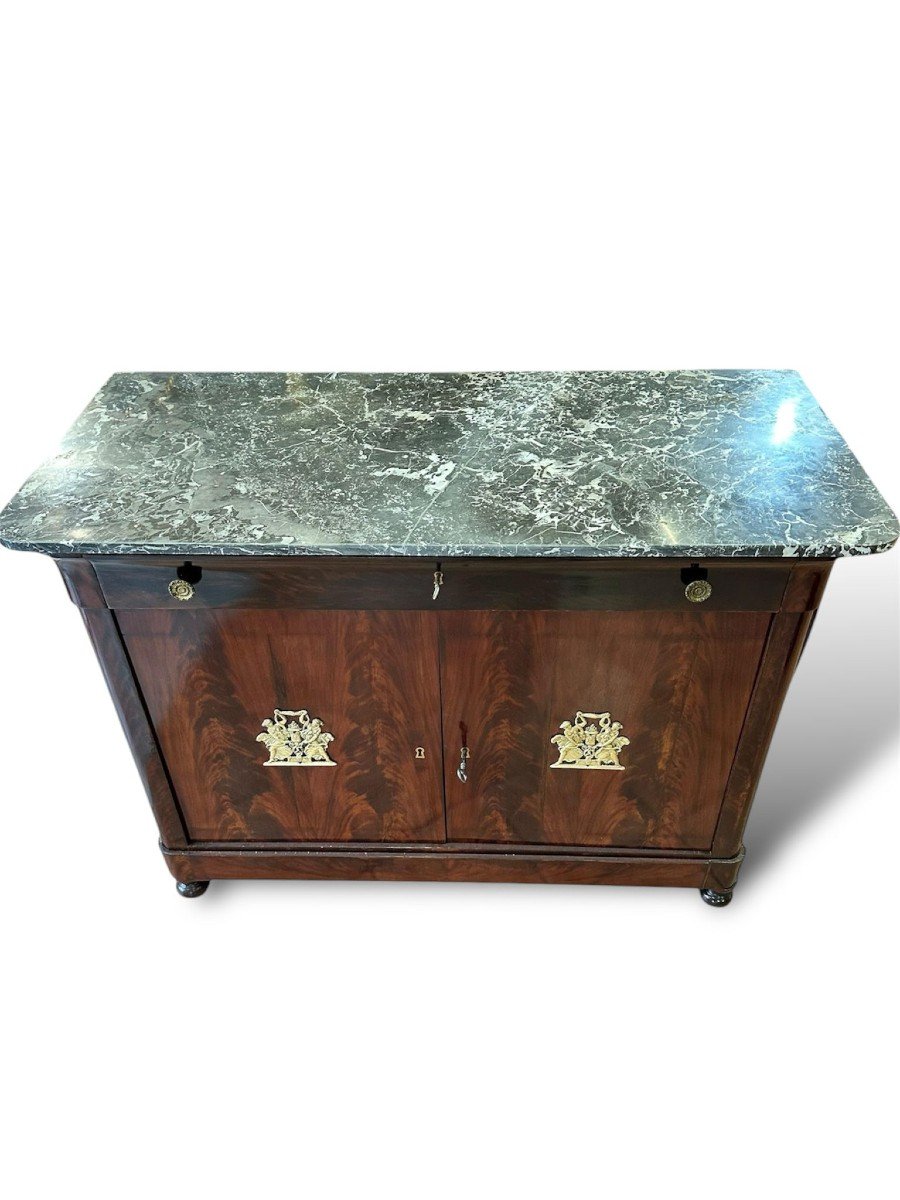 XIX Secolo, Credenza in legno con marmo e bronzo dorato-photo-3