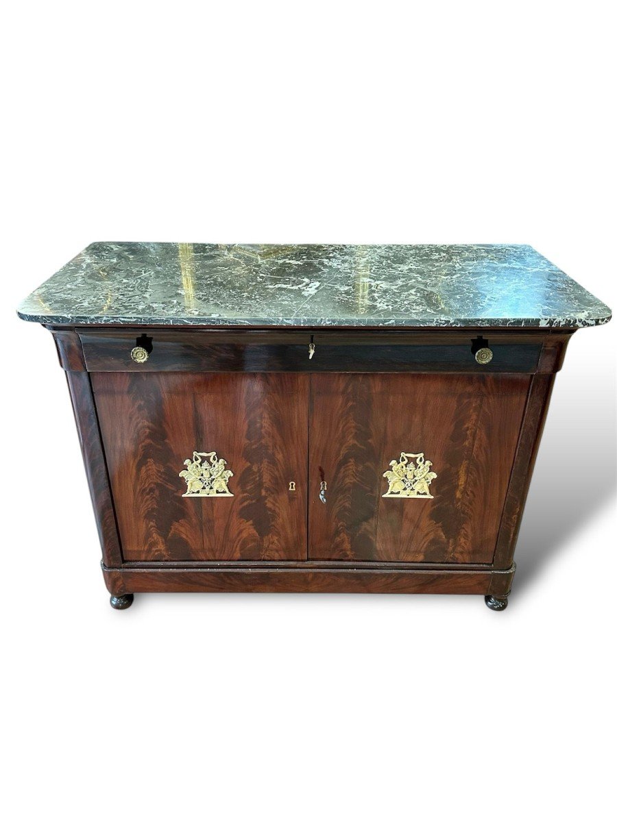 XIX Secolo, Credenza in legno con marmo e bronzo dorato