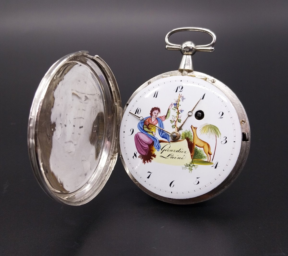 Orologio da tasca con scappamento a verga e quadrante dipinto, Fine 700