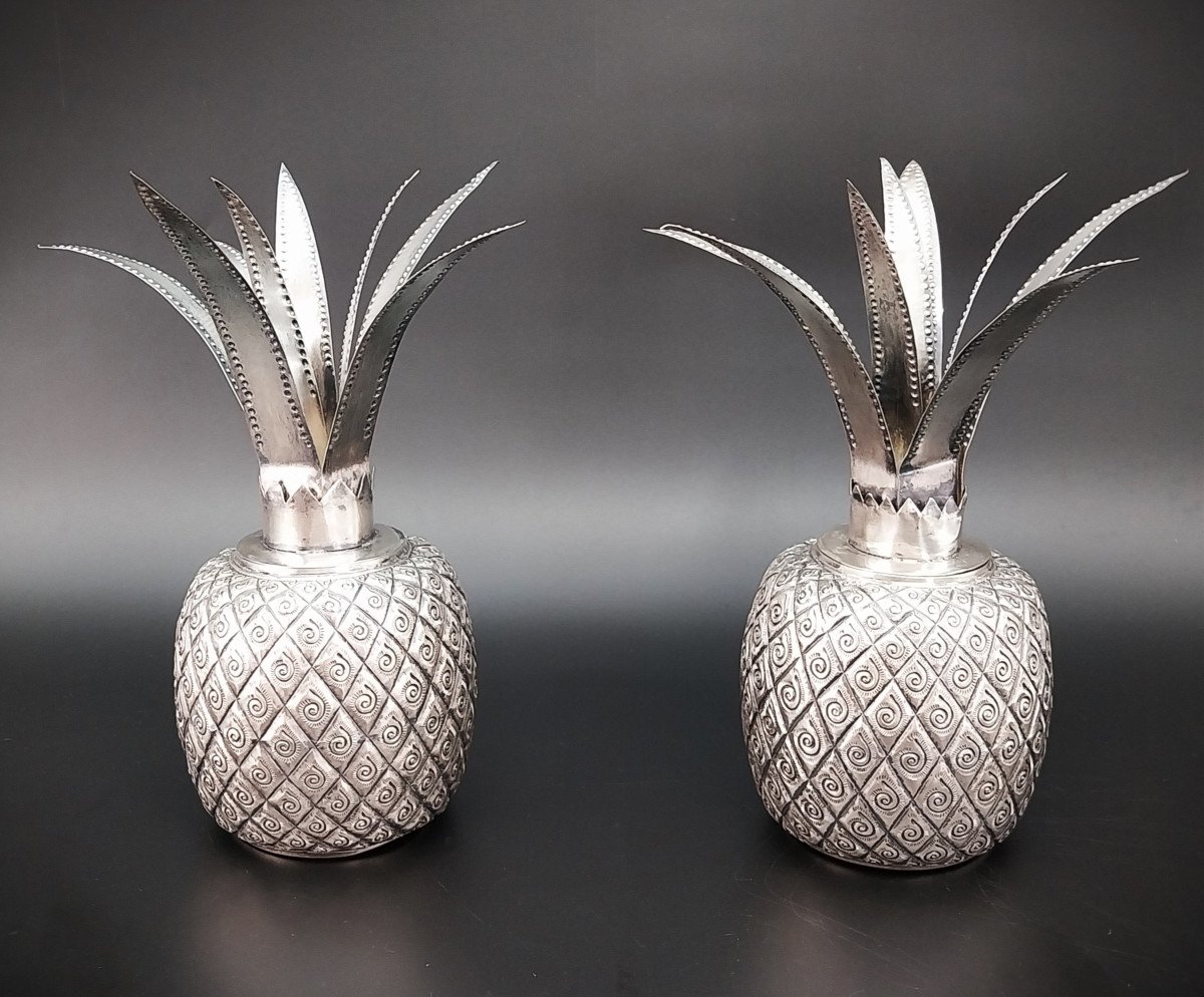 Coppia di ananas in argento, vasi decorativi-photo-3