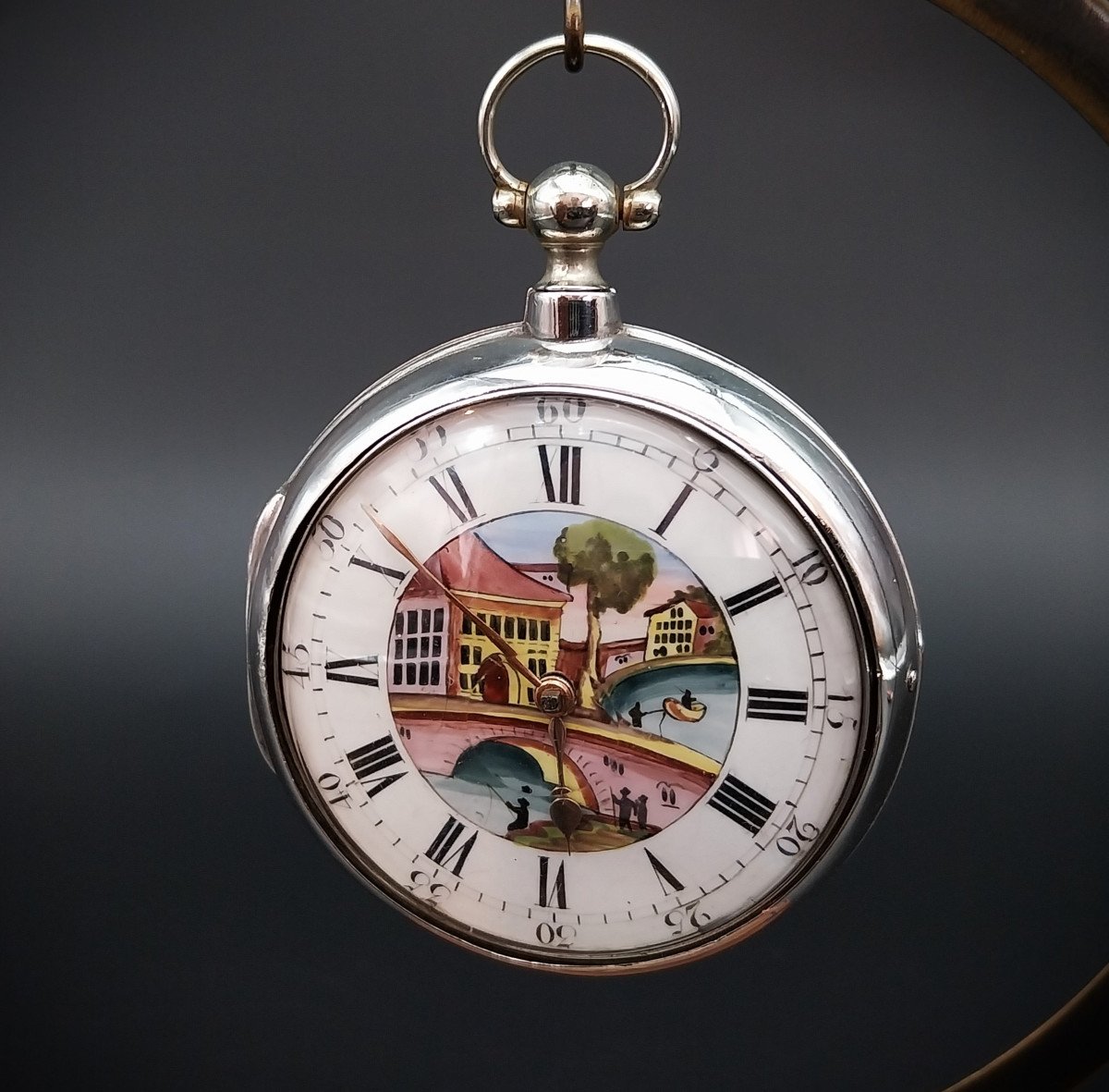 Orologio inglese con scappamento a verga  e quadrante dipinto, 1812