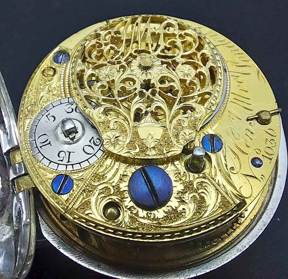 Raro orologio inglese con scappamento a verga e con cassa in corno dipinto, anno 1796.-photo-2