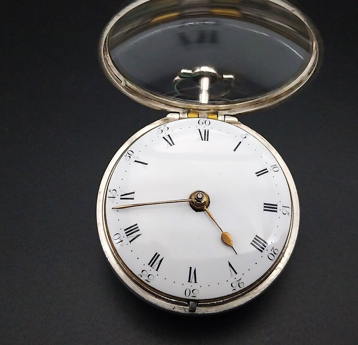 Raro orologio inglese con scappamento a verga e con cassa in corno dipinto, anno 1796.-photo-5