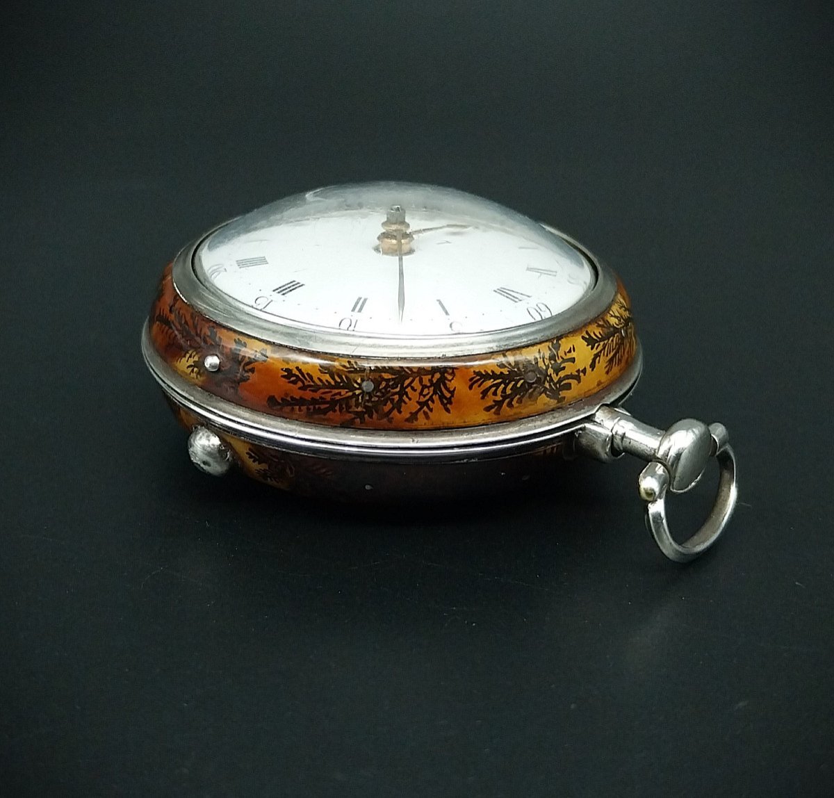 Raro orologio inglese con scappamento a verga e con cassa in corno dipinto, anno 1796.-photo-7