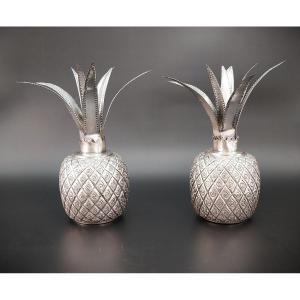 Coppia di ananas in argento, vasi decorativi