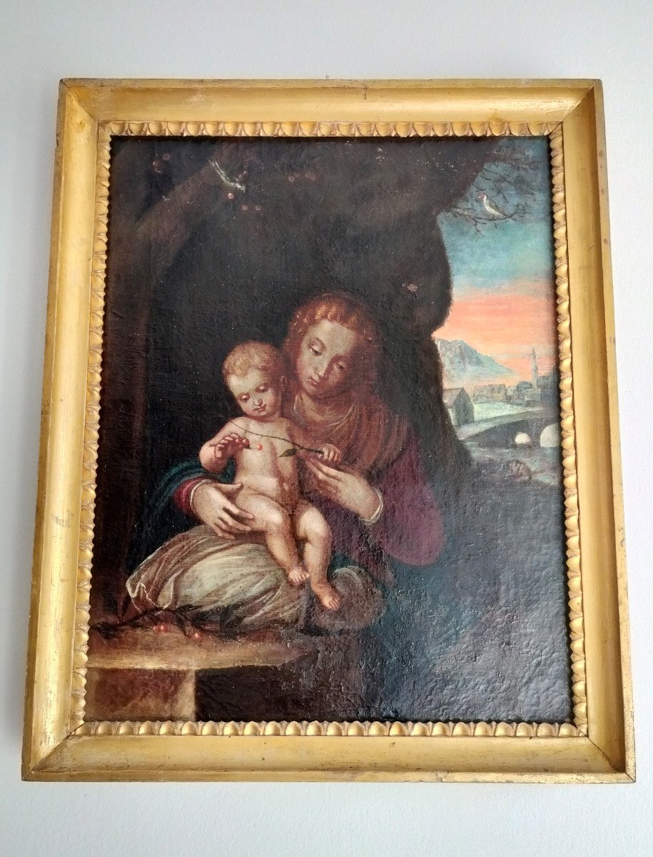 Dipinto '' Madonna delle ciliegie'' fine XVIII s.-photo-6