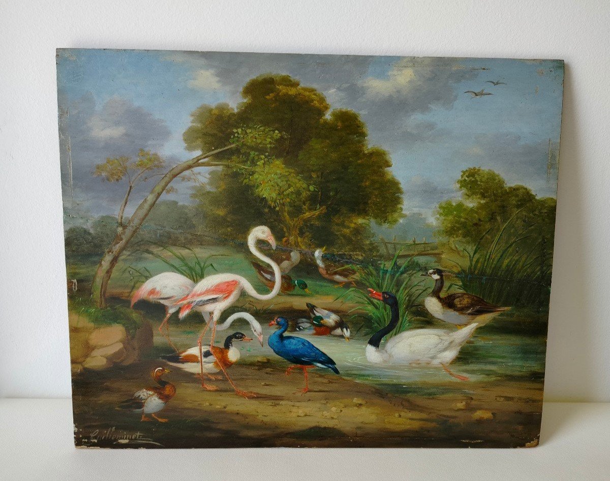 Dipinto '' Fauna e  Flora '' Olio su tavola - Claude Guilleminet - Paris 1821-1885-photo-2