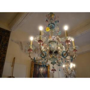 Lampadario 6 luci Murano vetro soffiato