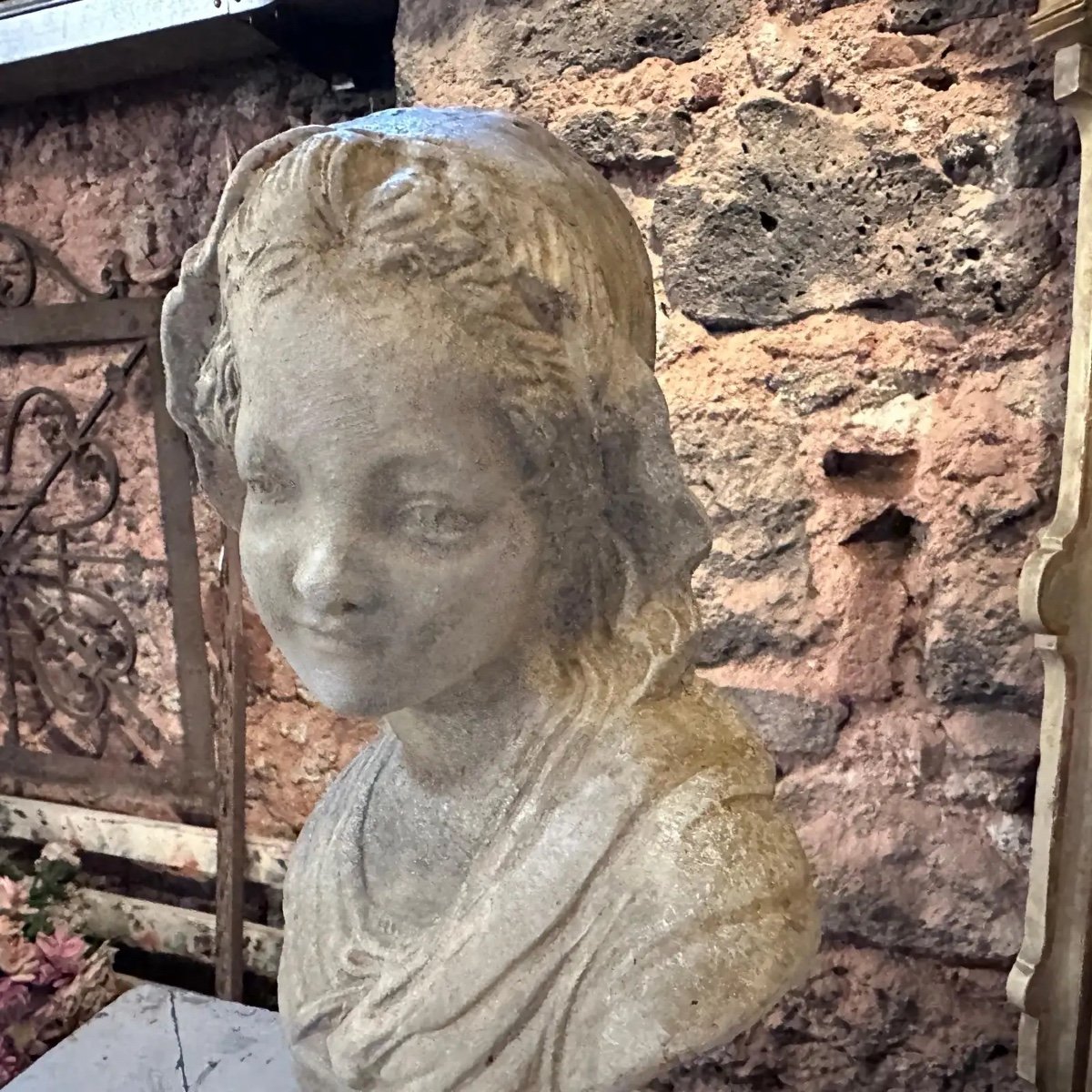 Scultura siciliana in terracotta degli anni '30 di una giovane ragazza-photo-5