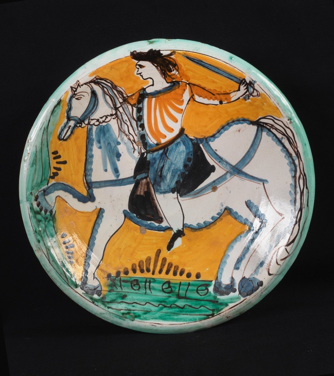 Montelupo - (Italia)- grande piatto in maiolica con cavaliere 