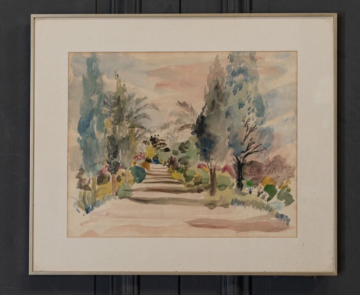 Proantic: Watercolor On Paper By Bernadette Sers Allée De Cyprès 20t