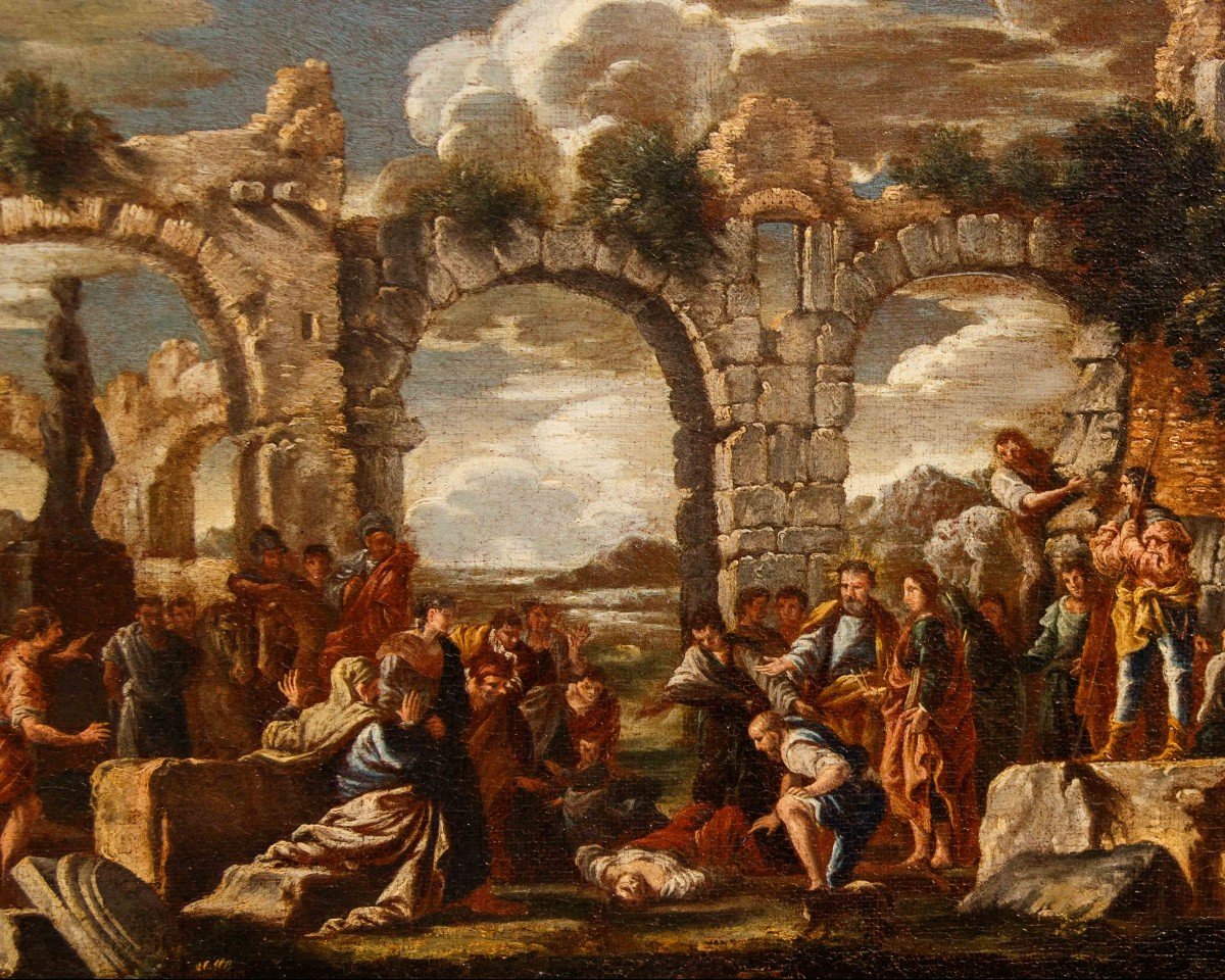 Giovanni Ghisolfi (Milano, 1623 - 1683), Capriccio con Resurrezione di Tabita-photo-4