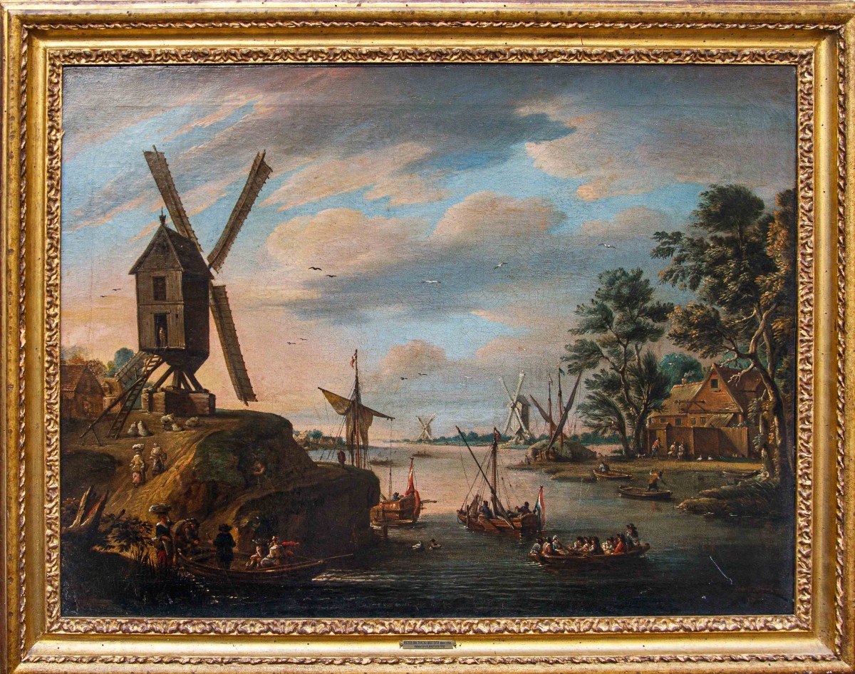 Pieter Balthazar Bouttats (1666 – 1756), Paesaggio con mulino a vento  