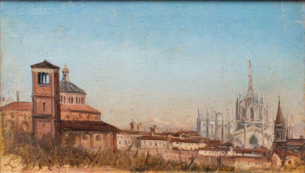 Luigi Bisi (Milano 1814-1886), Veduta di Milano con il Duomo e la Chiesa di San Celso-photo-2