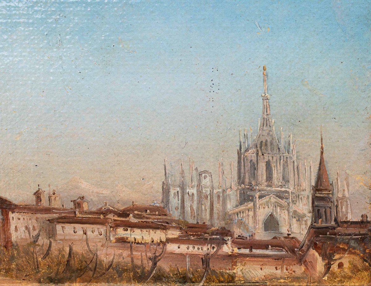 Luigi Bisi (Milano 1814-1886), Veduta di Milano con il Duomo e la Chiesa di San Celso-photo-3