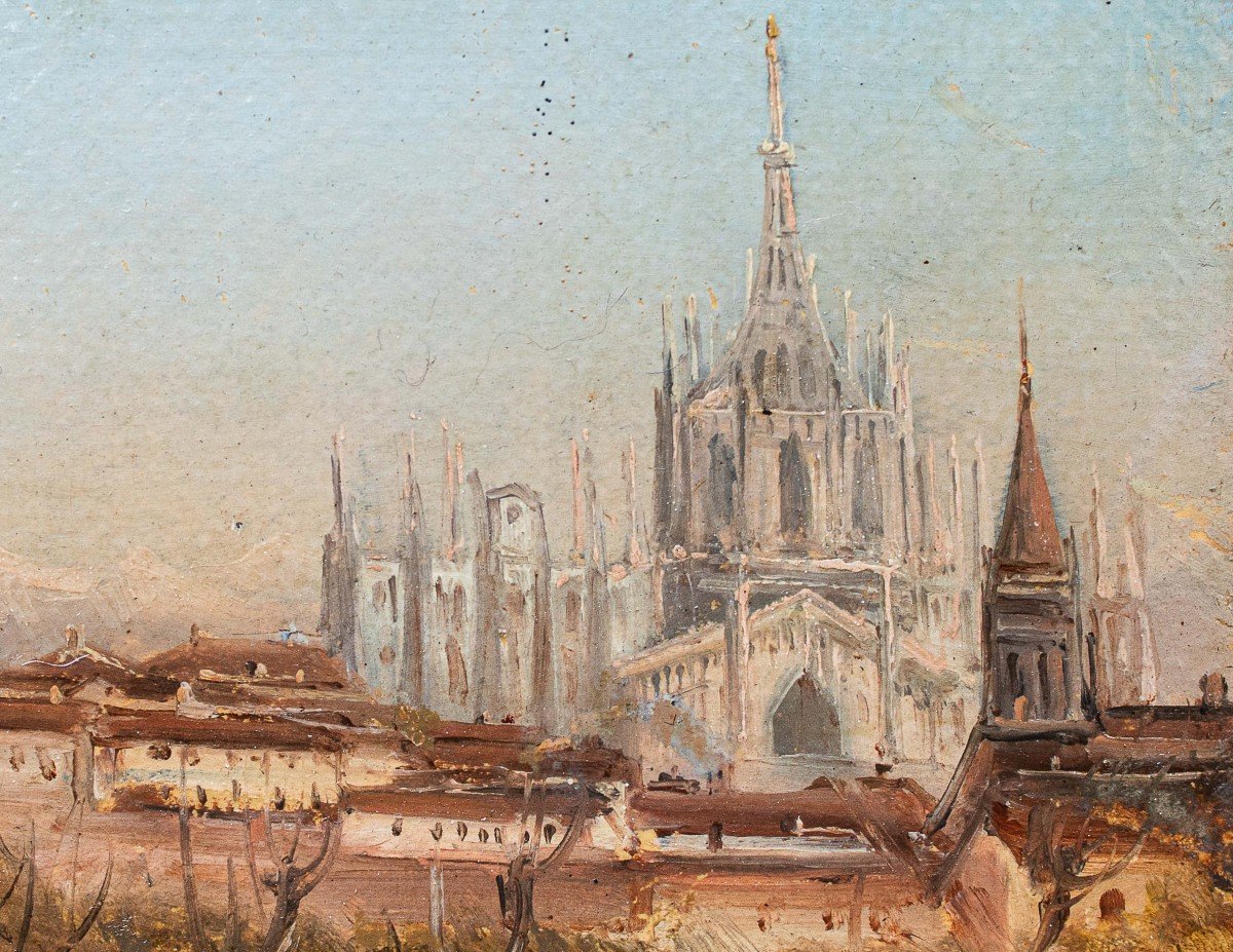 Luigi Bisi (Milano 1814-1886), Veduta di Milano con il Duomo e la Chiesa di San Celso-photo-4