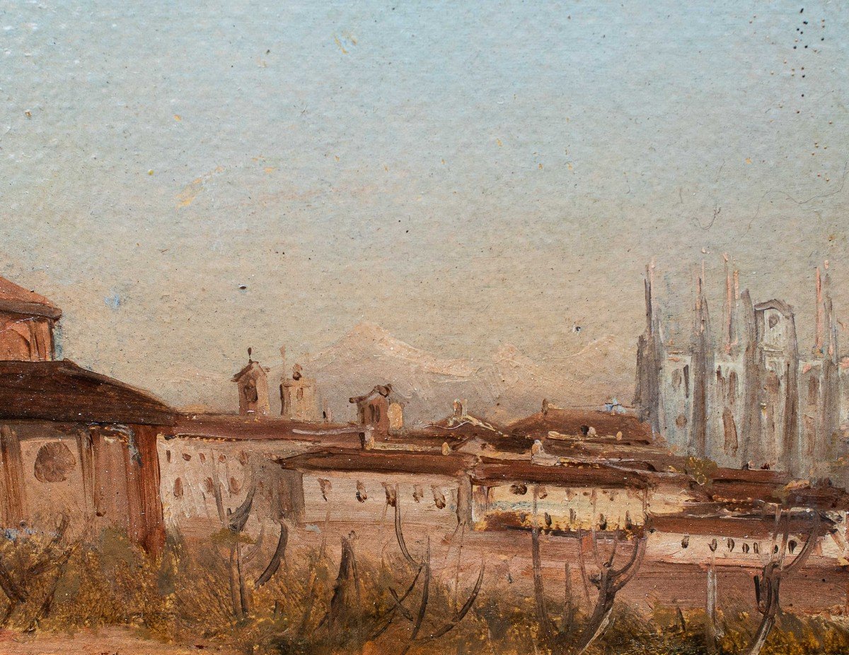 Luigi Bisi (Milano 1814-1886), Veduta di Milano con il Duomo e la Chiesa di San Celso-photo-3