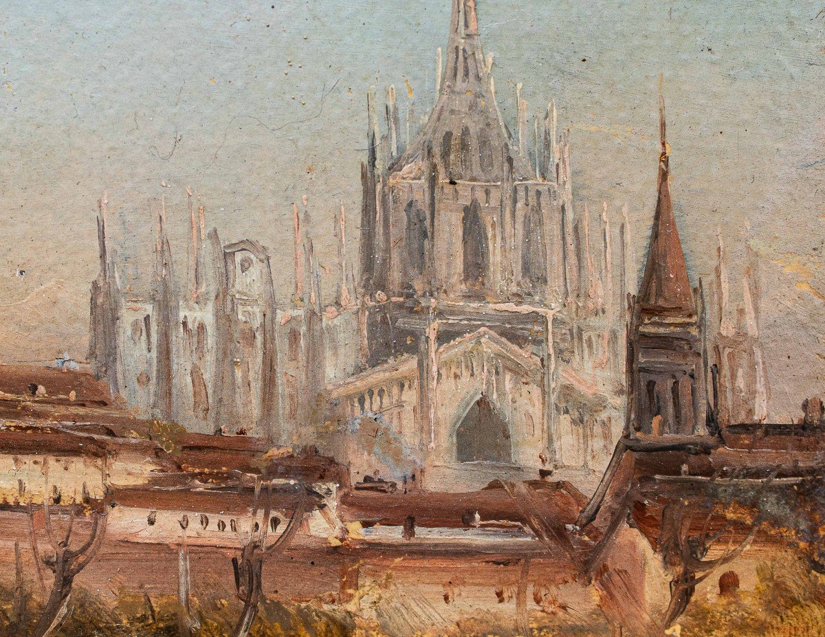 Luigi Bisi (Milano 1814-1886), Veduta di Milano con il Duomo e la Chiesa di San Celso-photo-4