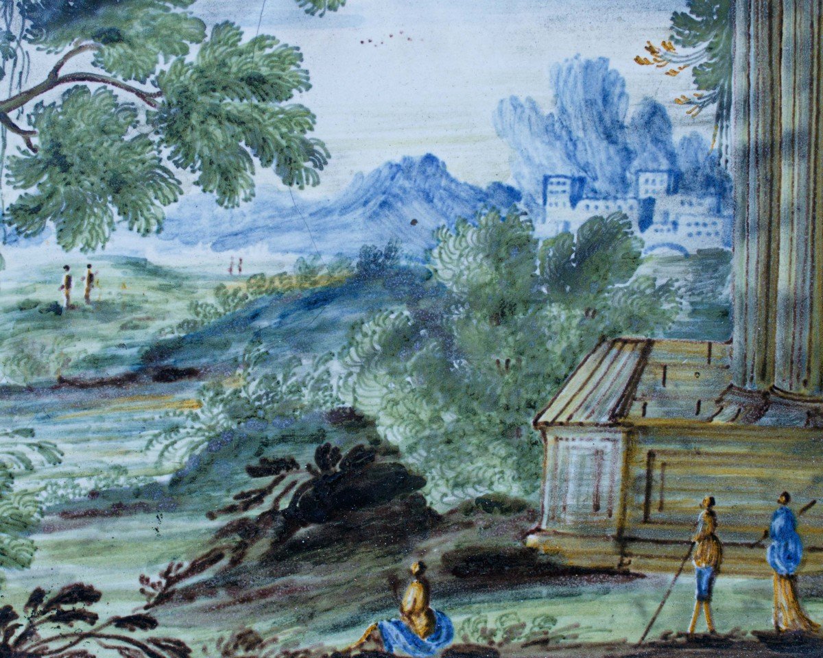Prima metà del XVIII secolo, Mattonella Castelli, Paesaggio con architetture e figure  -photo-1