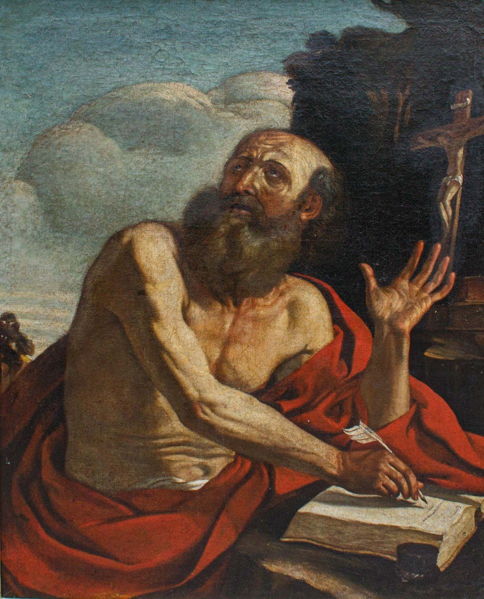 Cerchia di il Guercino (1591 – 1666), XVII secolo,  San Girolamo-photo-2