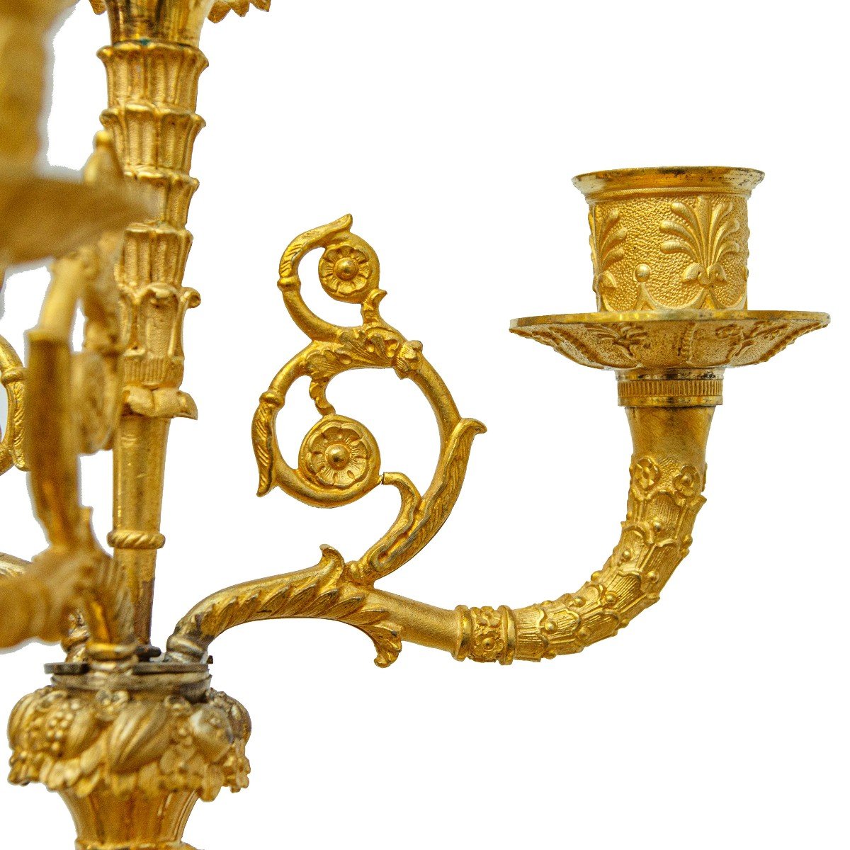 Francia, epoca Impero, Coppia di candelabri a quattro luci  bronzo dorato-photo-3